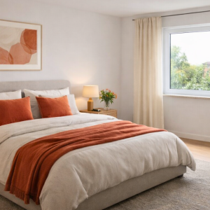 Gemütliches Schlafzimmer mit großen Fenstern | Cozy Bedroom with Large Window