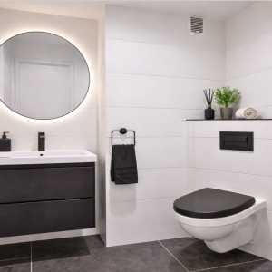 Modernes Bad mit Spiegel und Wand-WC | Modern Bathroom with Mirror and Wall-Mounted Toilet