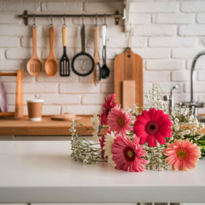 Küchenarbeitsplatte mit frischen Blumen | Kitchen Counter with Fresh Flowers
