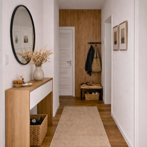 Heller Flur mit warmen Holzakzenten | Bright Hallway with Warm Wood Accents