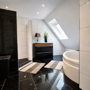 Elegantes Badezimmer mit Badewanne und Dachfenster | Elegant Bathroom with Bathtub and Skylight