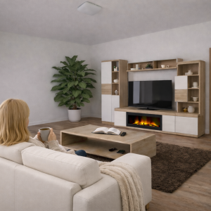 Wohnzimmer mit modernem Kamin und Medienwand | Living Room with Modern Fireplace and Media Unit
