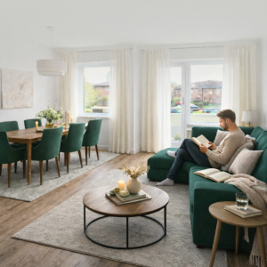 Großzügiger Wohn- und Essbereich mit Fensterfront | Spacious Living and Dining Area with Large Windows