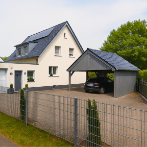 Moderne Hausansicht mit Garage und Carport | Modern House Exterior with Garage and Carport